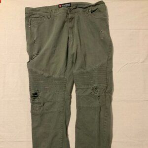 Southpole Jeans Mens 40x31 Olive Regular Fit Thrashed Destroyed (Tag:42x34)